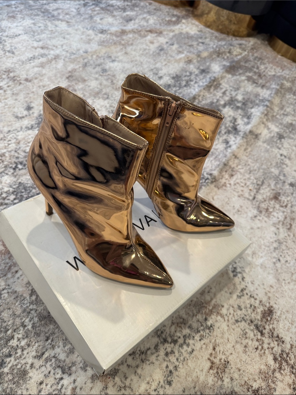 Metallic Rose Gold Pointed-Toe Ankle Boots - Women's